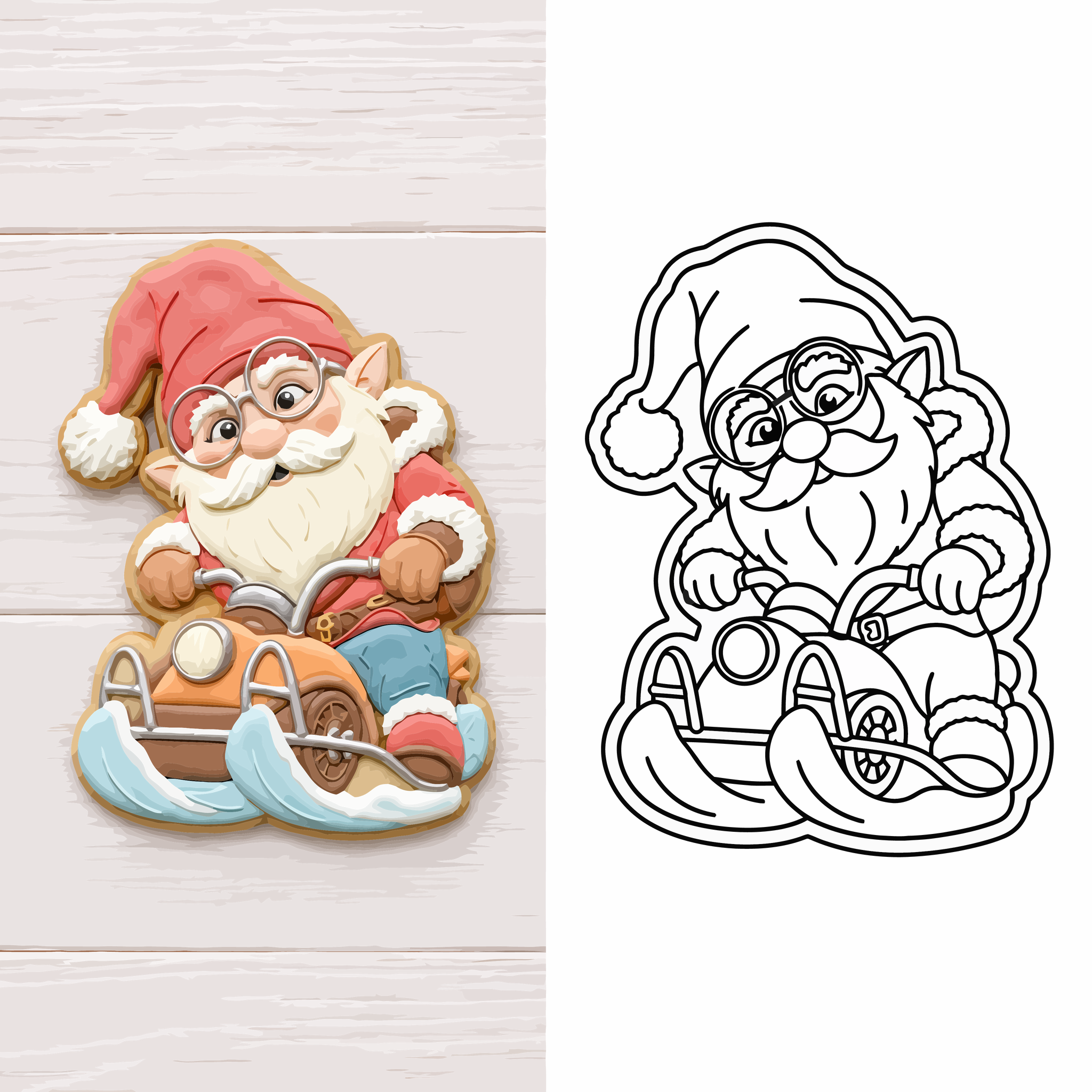Christmas-Gnome-on-Snowmobile-Cookie-and-Simplified-Line-Art-Square