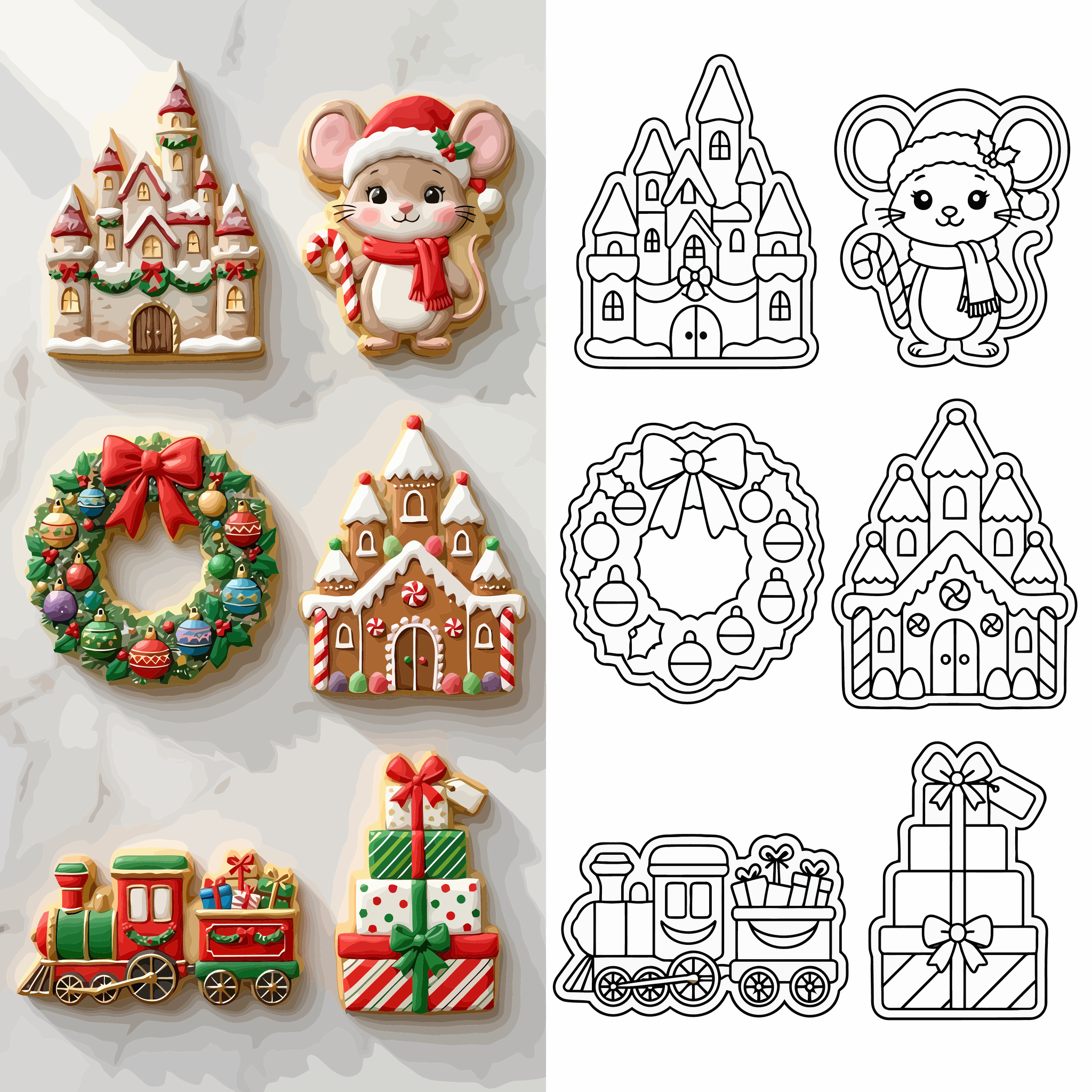 Christmas-Castles-Mouse-and-Gifts-Cookies-and-Simplified-Line-Art-Square