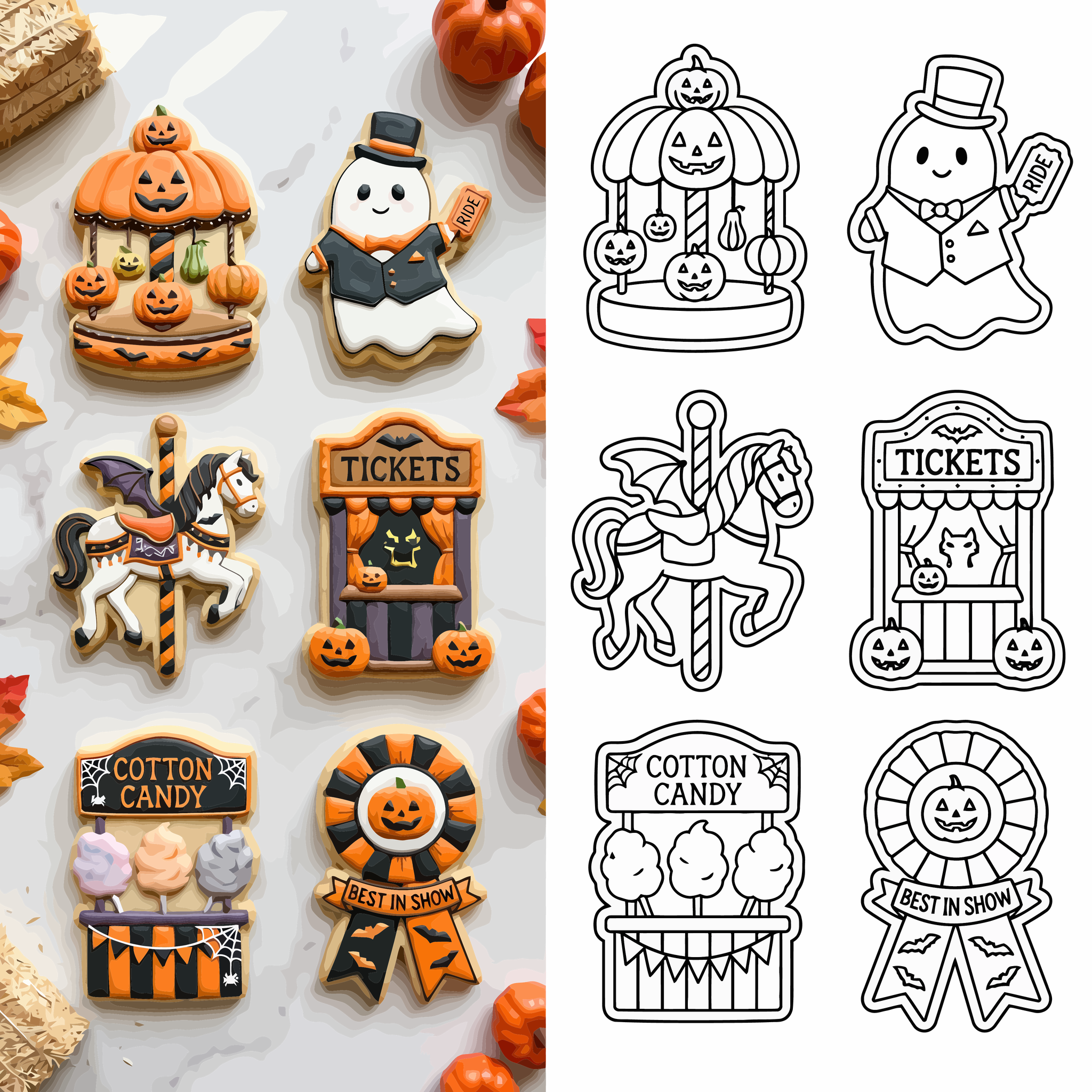Halloween-Carnival-Cookies-and-Simplified-Line-Art-Square